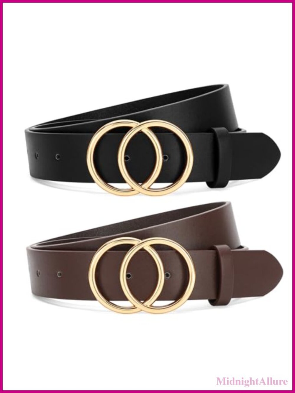 Faux Leather Women's Jeans Belt Set Double O-Ring Buckle